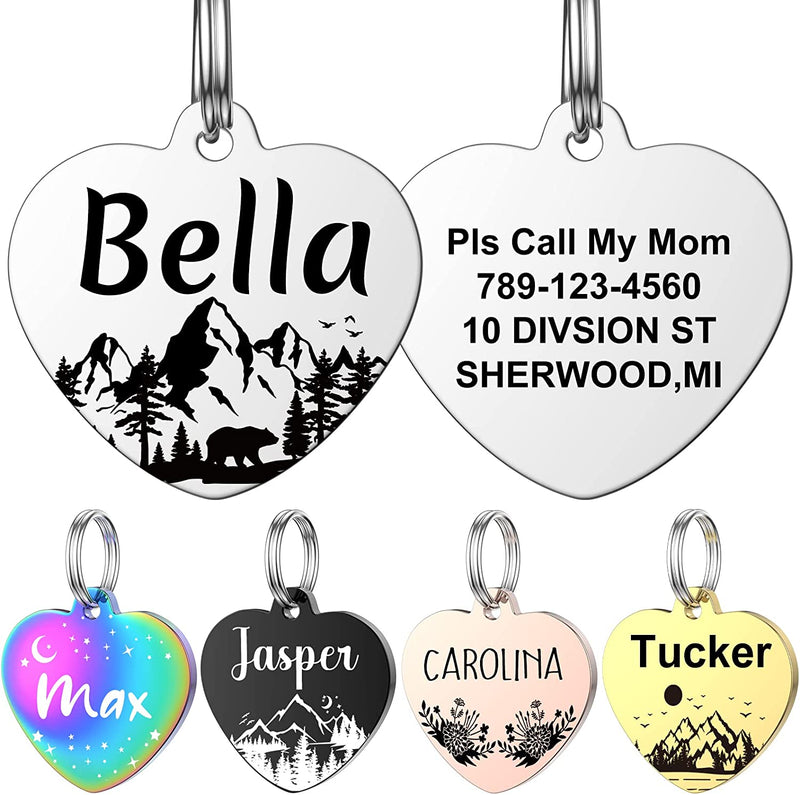 Heart Dog Tags Pet ID Tags, YEHANTI Stainless Steel Pet Tags, Personal